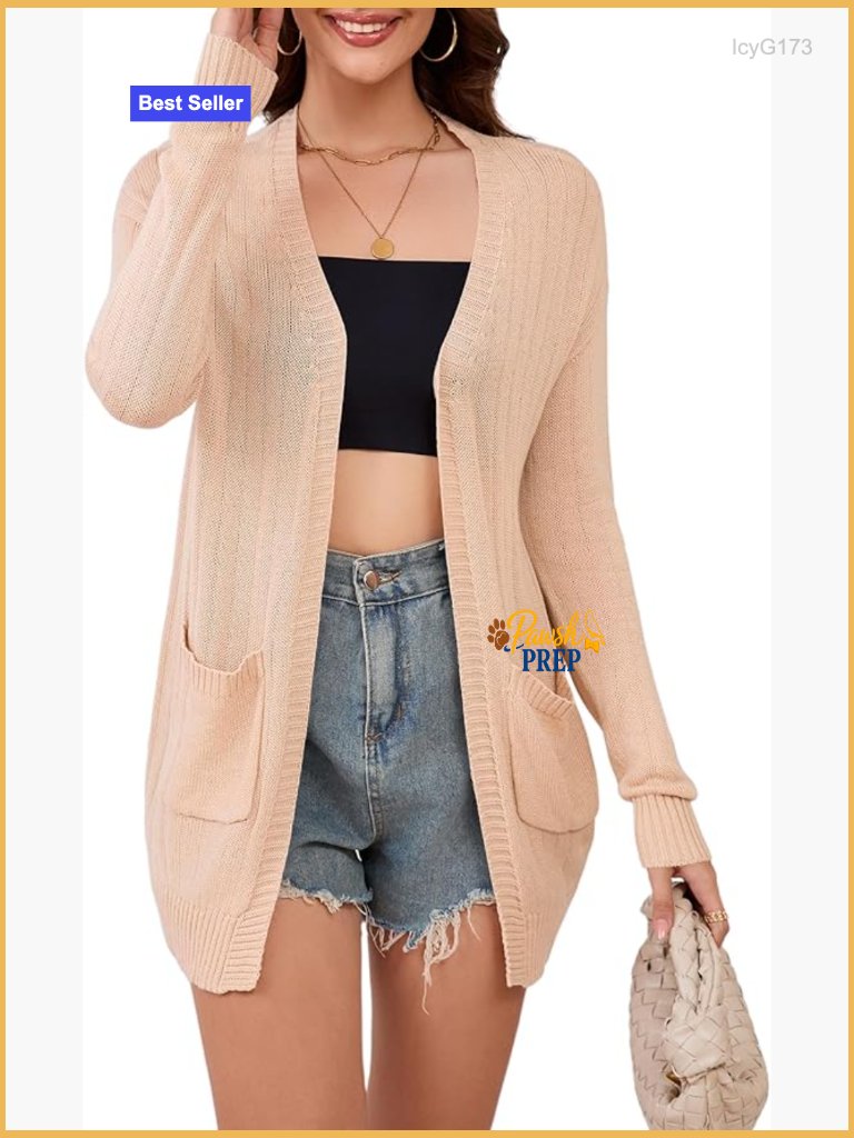 Open Front Lightweight Cardigan Oversized Two Pockets Long Sleeve Knit
